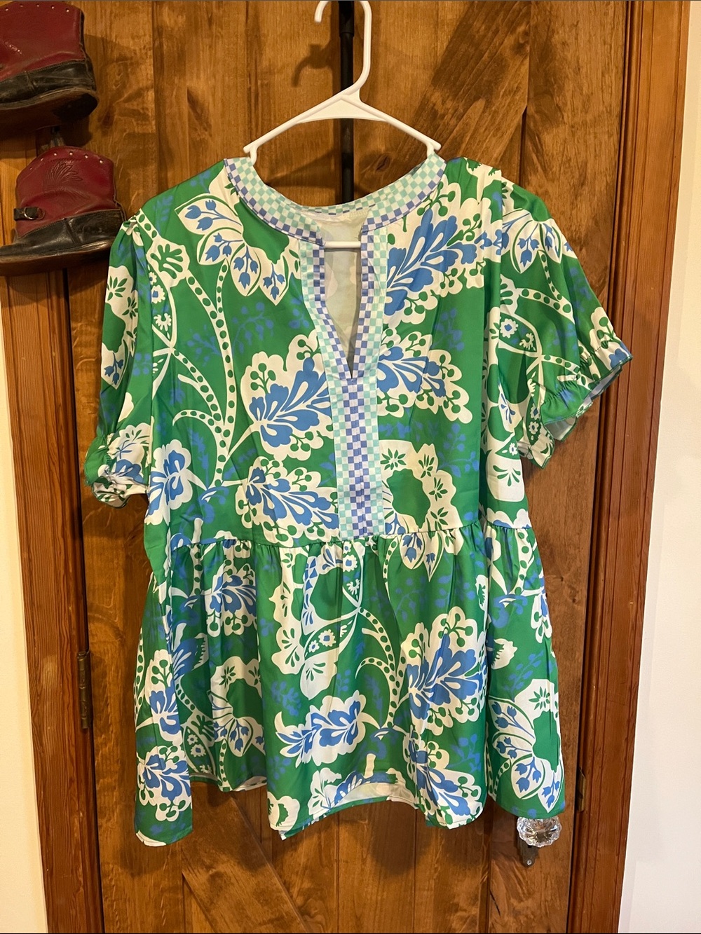 Green Floral Peplum Women's Top